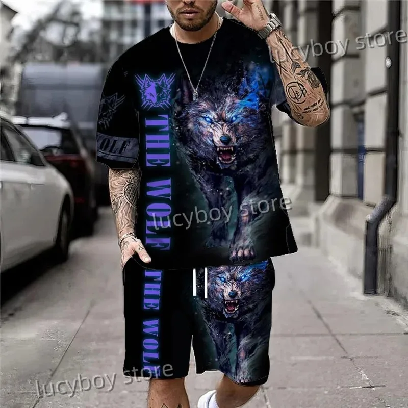2025 Men's Classic 3D Printed T-shirt and Shorts Set Fashionable Retro Street Style Short Sleeved and Shorts Two-piece Set