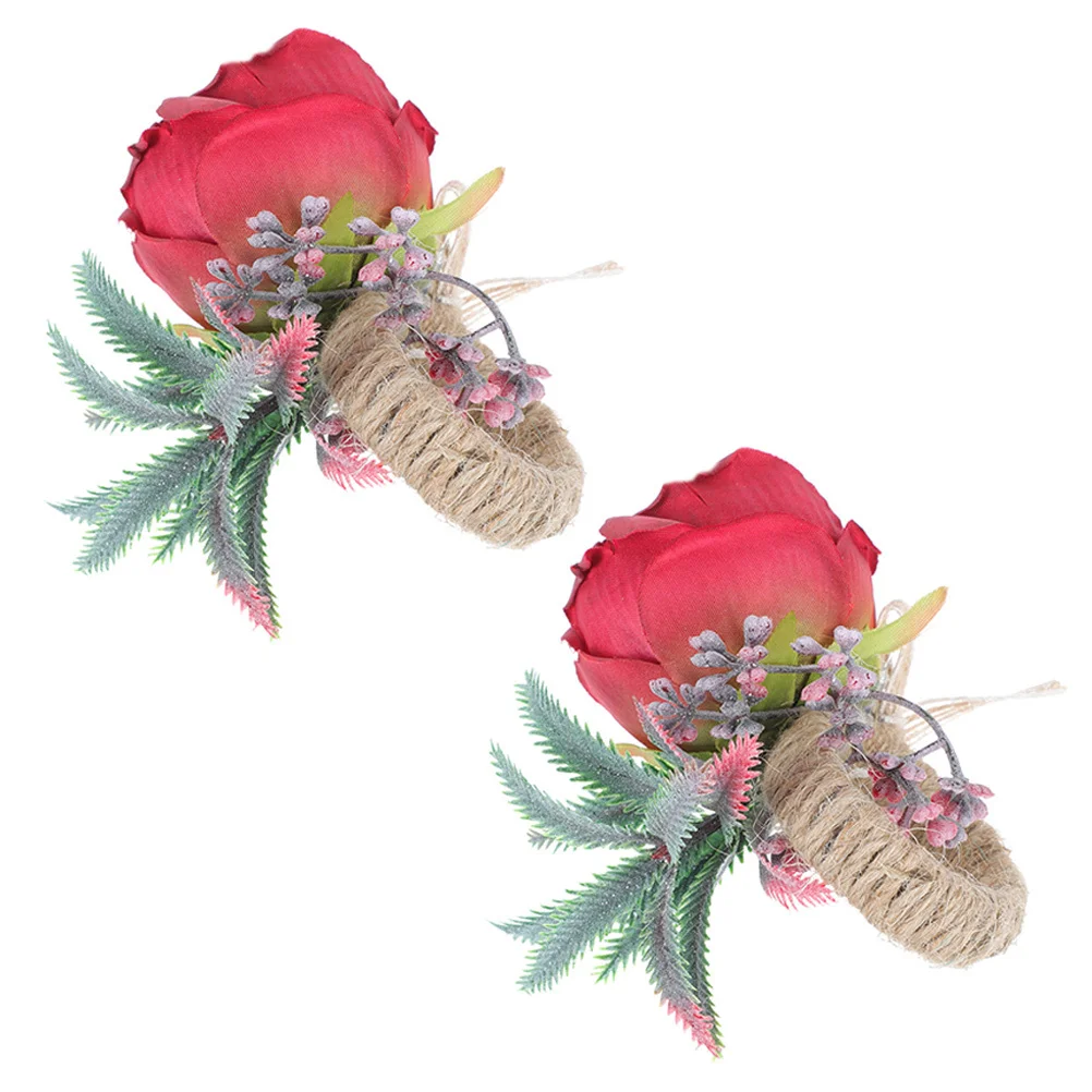 

2pcs Rings Artificial Flower Holders Wedding Party Decor Dining Table Decoration Valentine'S Day Napkin Ring Serviette Ring