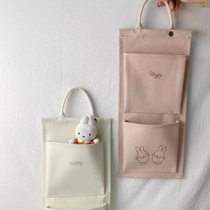 

New Kawaii Miffy Printed Bunny Cute Cartoon Simple Storage Canvas Hanging Bag Storage Bag Suitable for Living Room Decorations