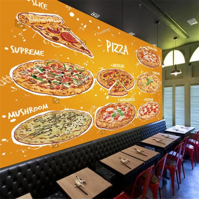 

Nostalgic Hand-painted Pizza Fast Food Restaurant Industrial Decor 3D Mural Wallpaper Snack Bar Wallpapers Papel De Parede