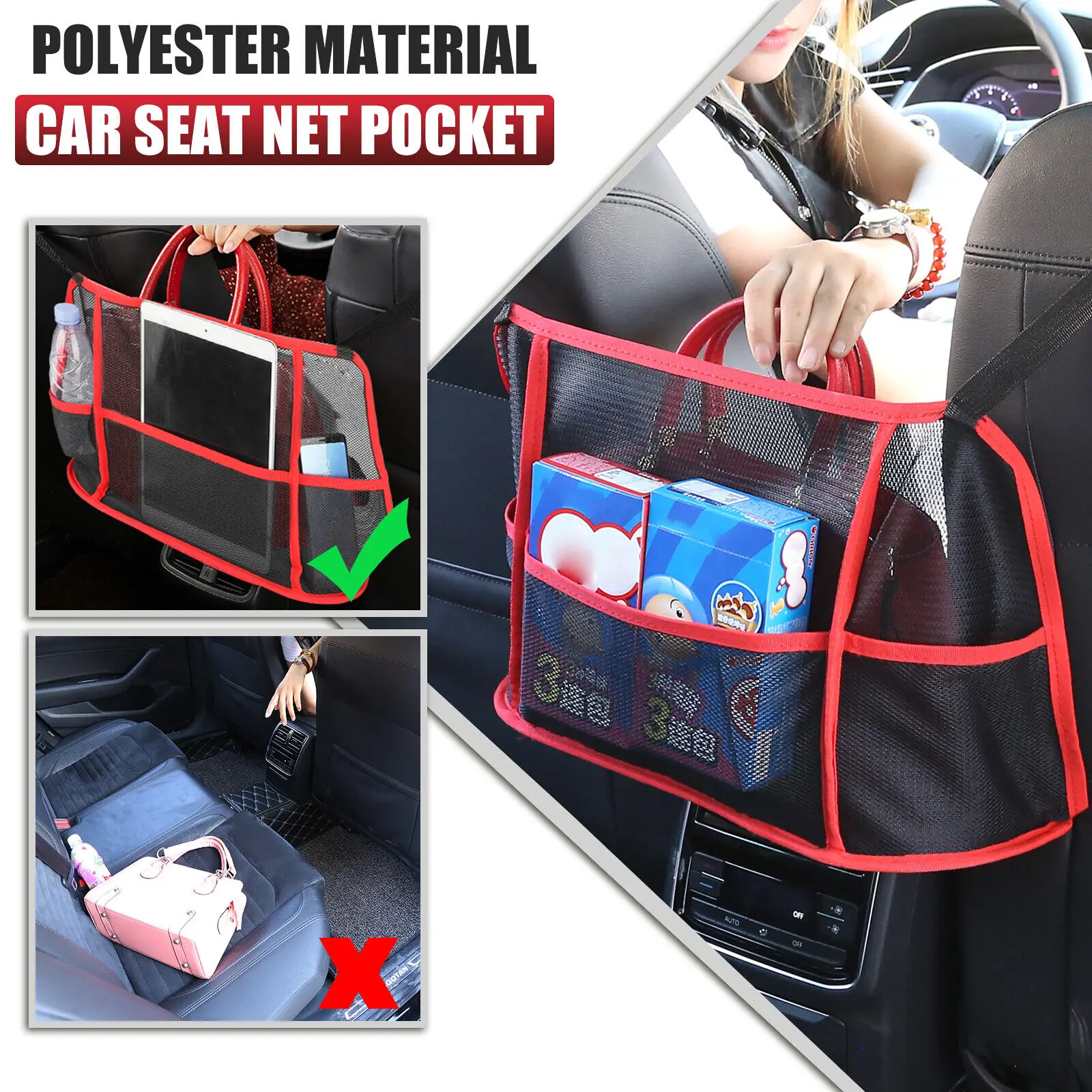 

Universal Car Net Pocket Handbag Holder Organizer Seat Side Mesh Net Storage Bag