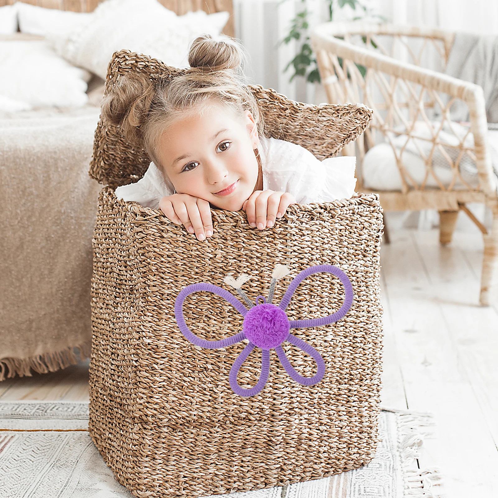 

Butterfly Woven Hanging 'S Room Nursery Art Home Bohemia Style Lightweight Cotton Rope Floral Bohemian Ornament Girl