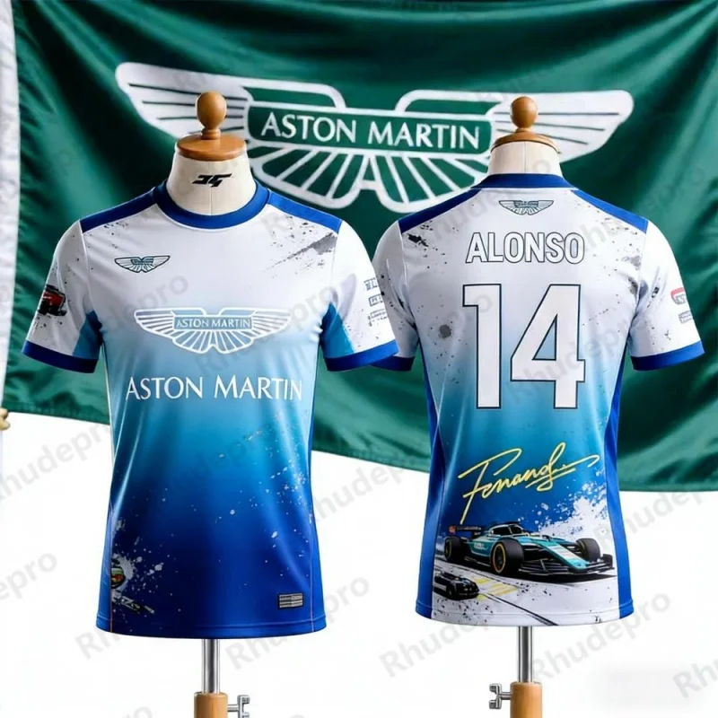 

Футболка Aston Martin 2026 с номером Фернандо Алонсо. Футболка 14 T Spanish Racers Team Racing Suit, быстросохнущая, винтажная