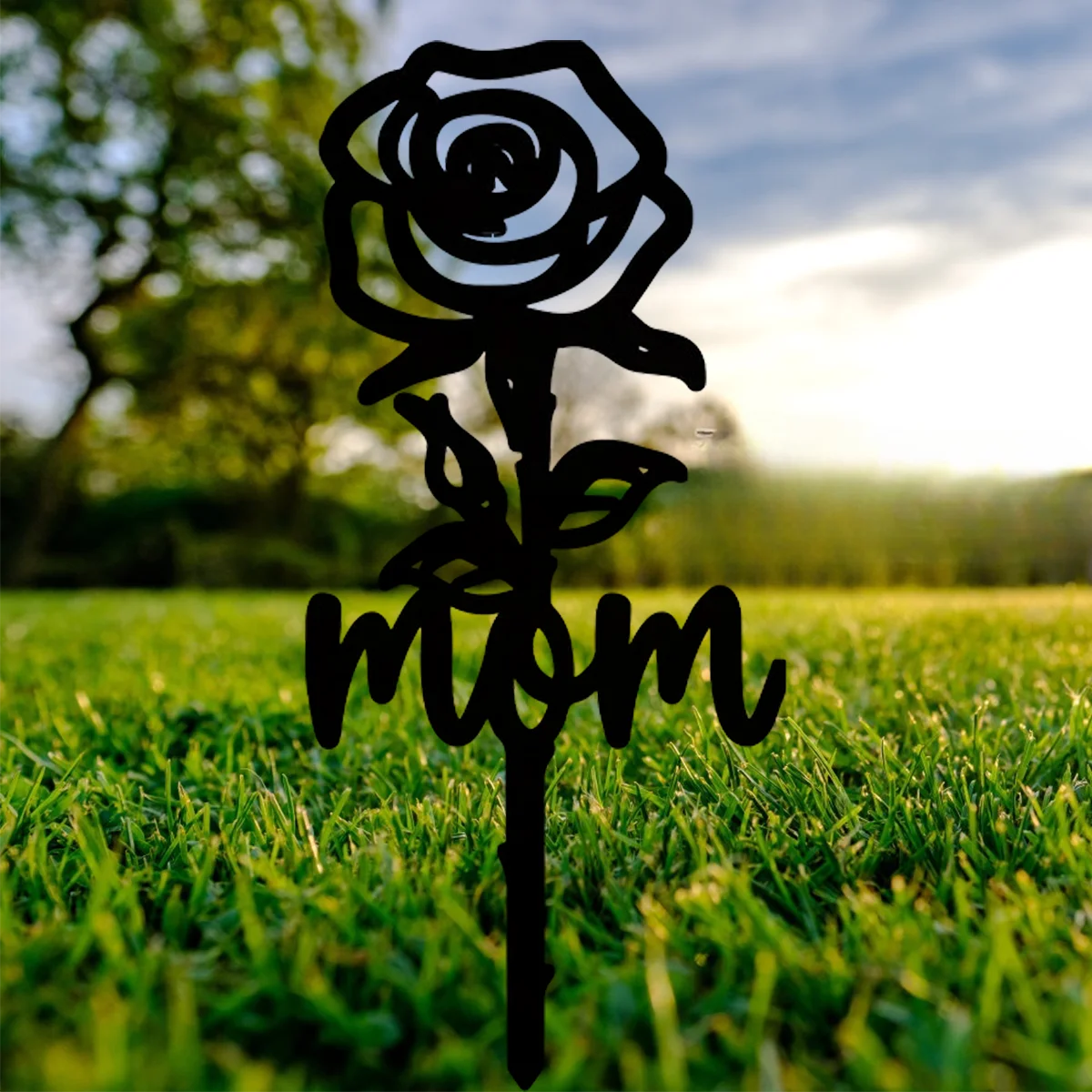 Rose Shaped Memorial Stake Grave Decoration, Outdoor Yard Tombstone Plaque Stake Marker Sympathy Garden Stake Waterproof Grave H