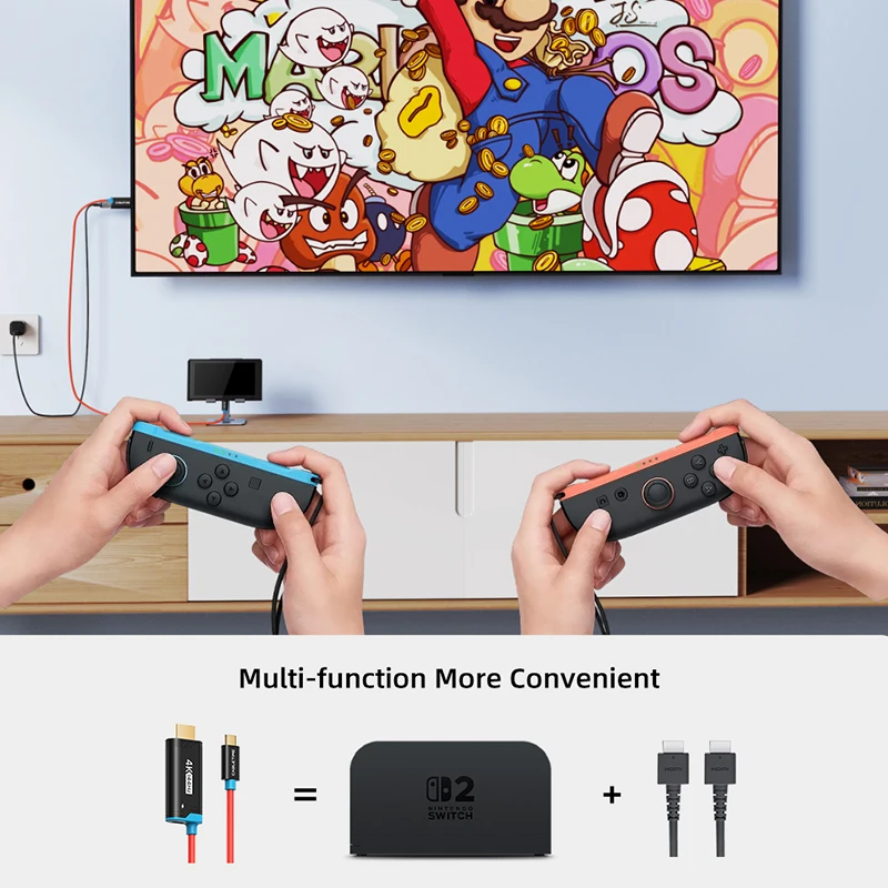CABLETIME Switch 2 Dock Station Przenośna Stacja Dokująca TV 4K144Hz Kabel USB C do HDMI Adapter PD 100W Idealny dla Switch 2/1 OLED oraz PS4/5 — zdjęcie produktu 3