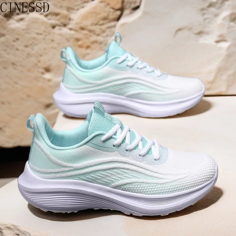 

2026 Spring and Autumn New Knitted Sports Women's Mesh Lightweight Soft Sole Shock Absorption Ultra-light Running Casual Shoes