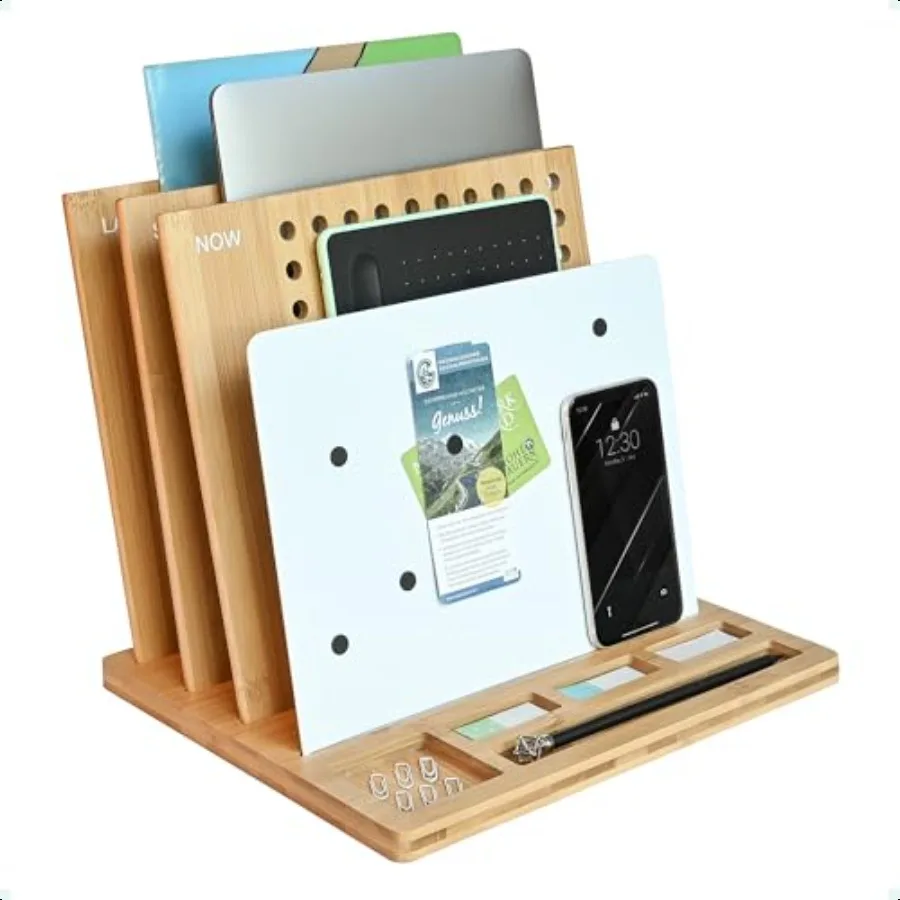 

Bamboo Wood Desk Organizer: 3Tier File Holder Mail Organizer NonSlip Design Effortl Assembly Perfect for Desk System