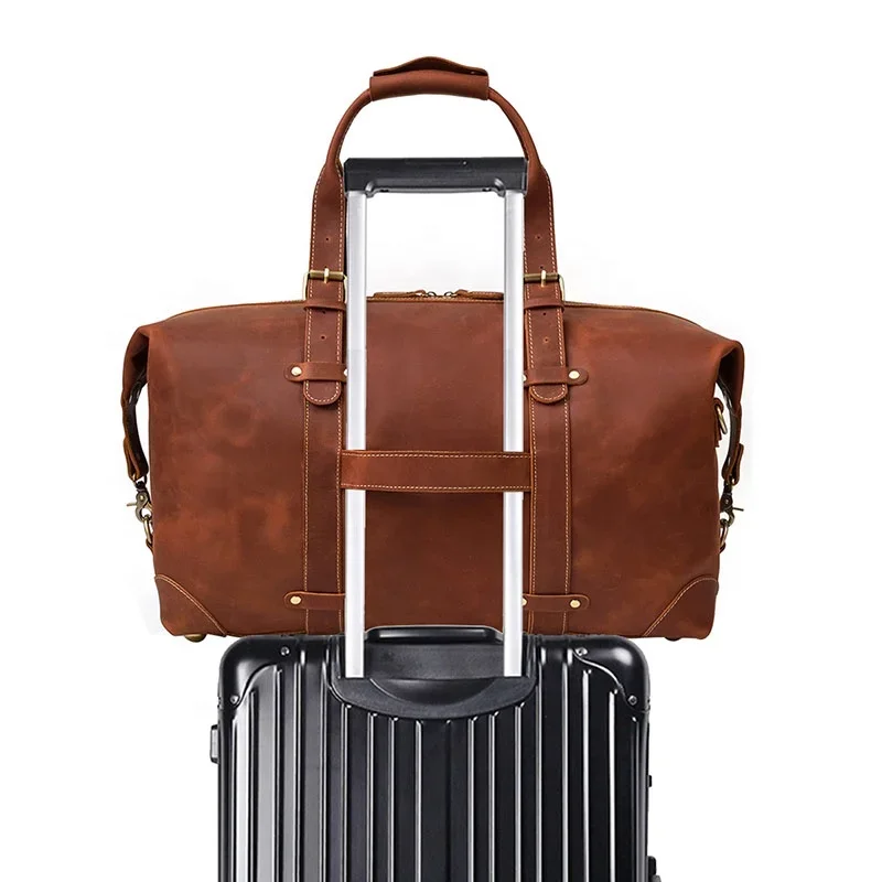 Hot Sale Retro Weekender Bag Shoulder Strap Men Crazy Horse Gym Leather Luggage Travel Bag