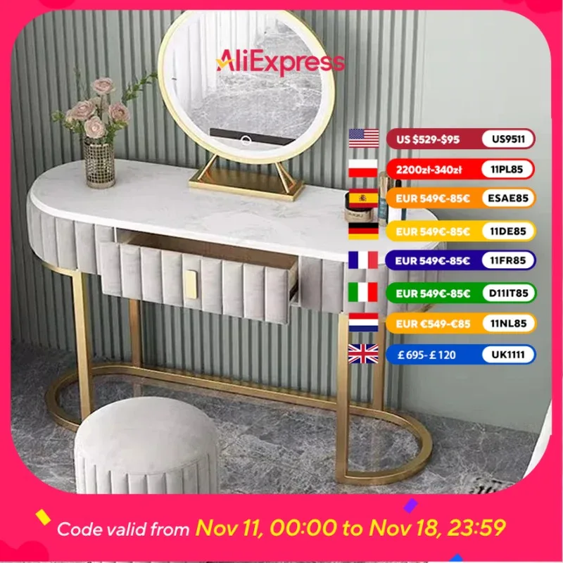 

Gold Gray Storage Vanity Table Aesthetic Make Up Salon Bedroom Dresser Organizer Space Saving Meuble Coiffeuse Bedroom Furniture