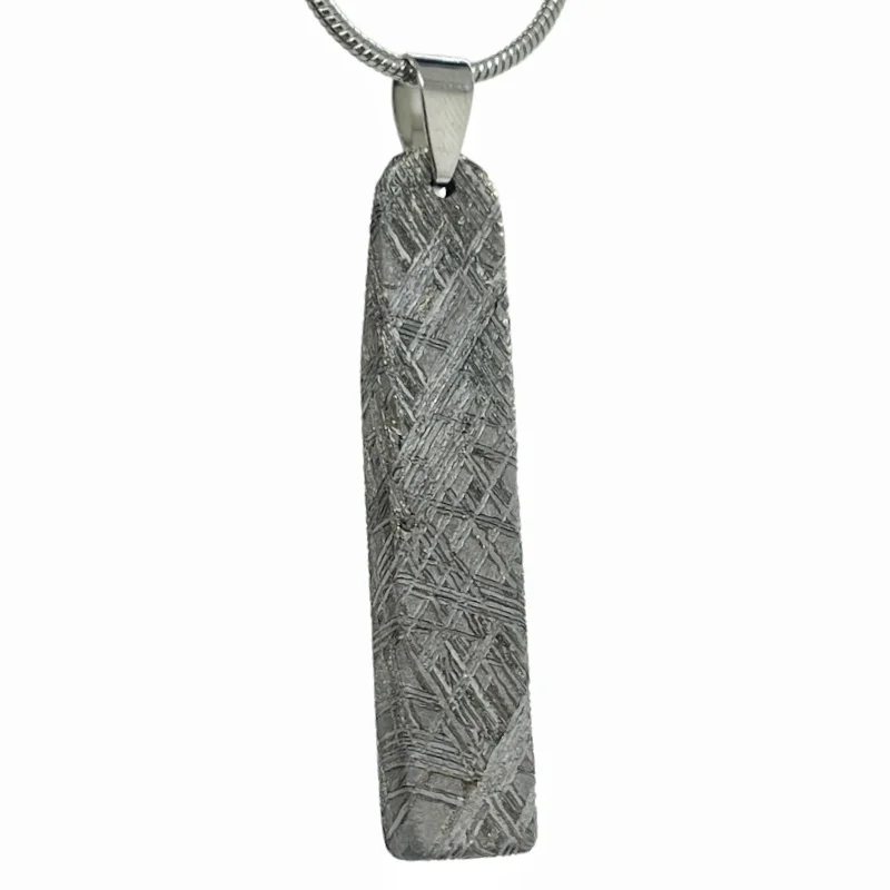 Natural Gibeon Iron Meteorite Necklace Long Rectangle Raw Meteorite Slice Pendant Widmanstatten Pattern Cosmic Jewelry LK599