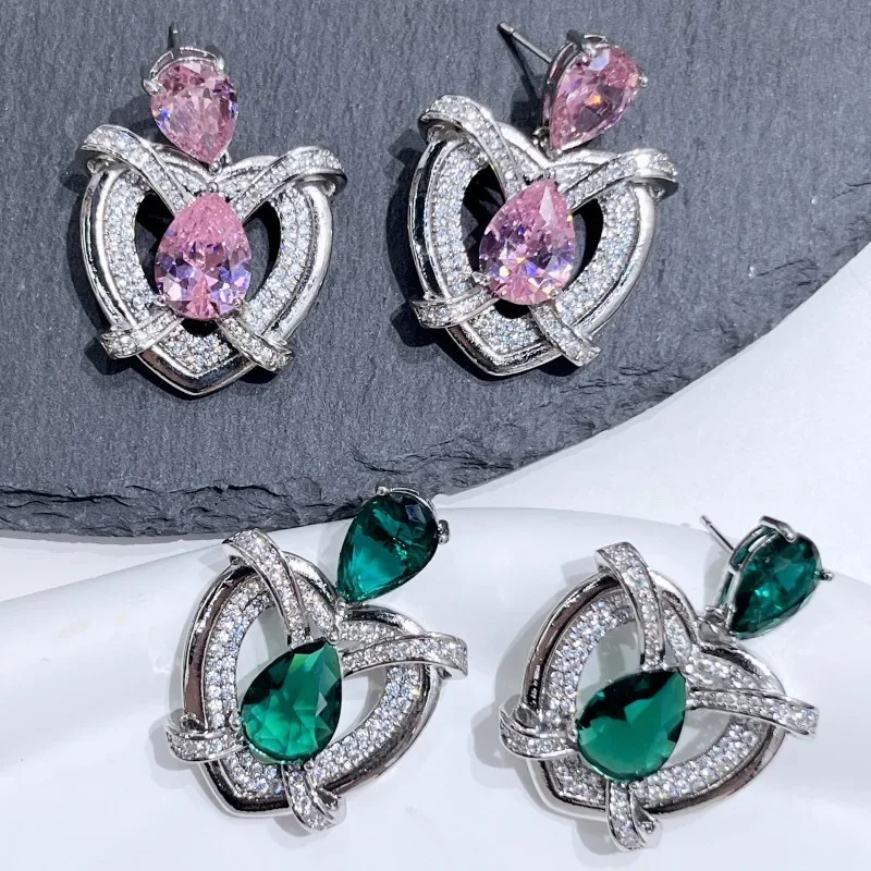 European and American Heart Shaped Zircon Earrings 2023 New Vintage Elegant Fashion Versatile Female Earrings image 2