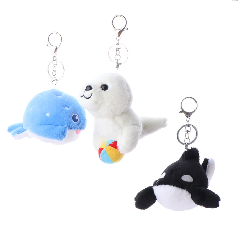 Backpack Charms Marine Animal Series Keychain Sea Lion Killer Whale Skate Ray Whale Keyring Bag Decor Toy Plush Animal Doll