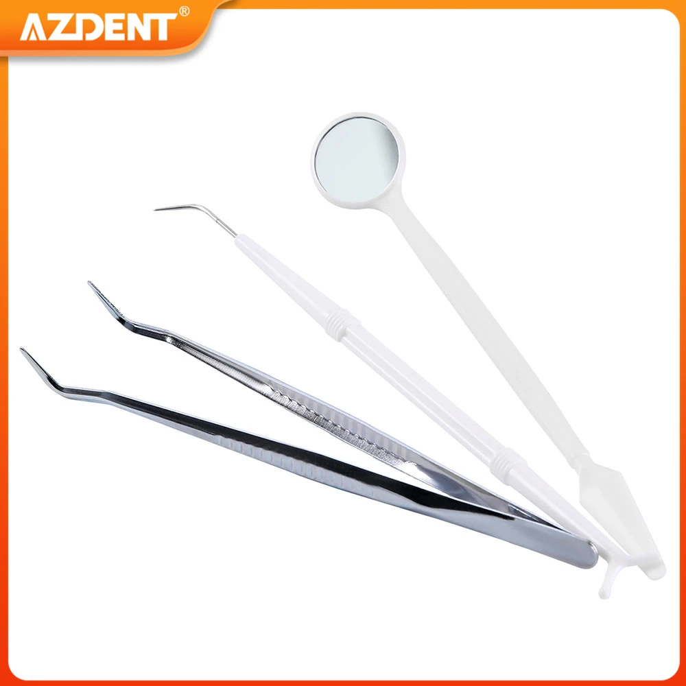 AZDENT 3PCS/Kit Dental Oral Mirror Plier Explorer Forceps Probe Kit Disposable Instruments Dental Consumables Single Use