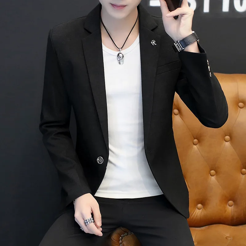 1-A10  Men's Personalized Trendy Brand Suit Young Peopn Handsome Thin Casual Small Suit Light Color Japanese Top Jacket