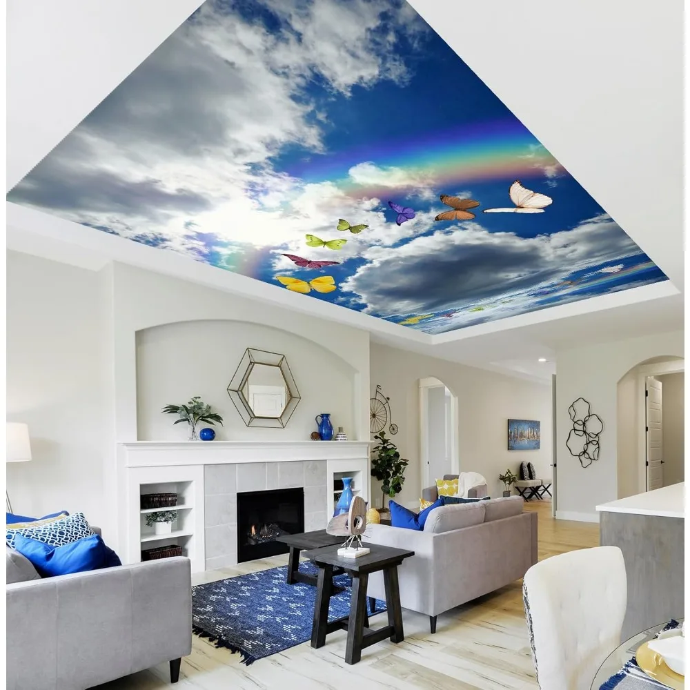 3d Vlinder Wolk Plafond Muur Papier Muur Print Deca Zelfklevend Groot Plafond Behang (Vinyl (Geen Lijm & Verwijderbaar)).