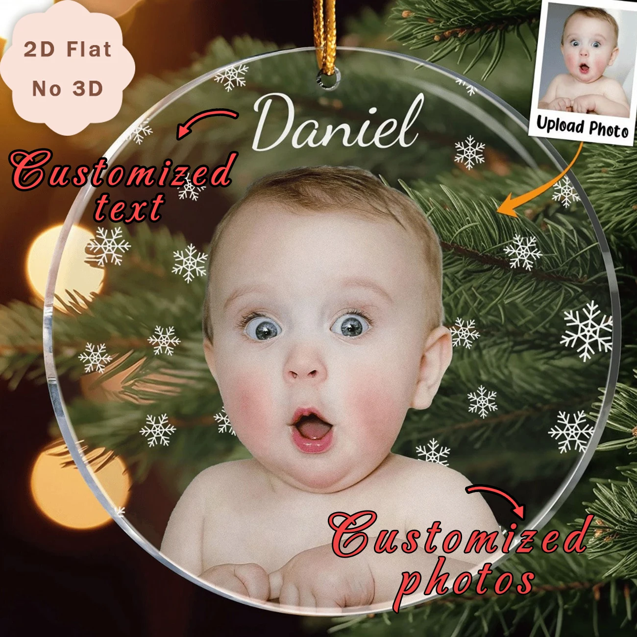 Custom Round Acrylic, Personalized Pet Christmas Ornament, Upload Pet Photo, Custom Pet Name, Snowflake Decor, Christmas Tree Ha