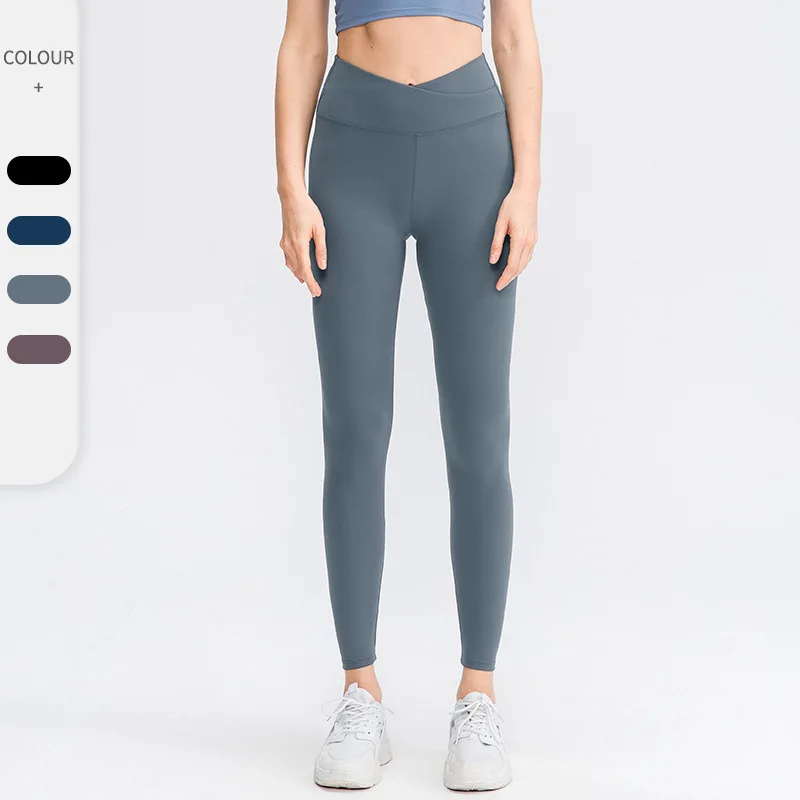 Sports High-Waisted Yoga Pants For Women Skin-Friendly Double-Sided Nude Crossover High-Waisted Slimming Running Fitness Pants