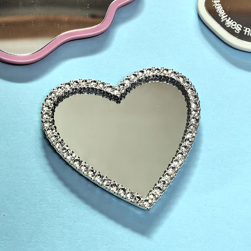 Glitter Heart Mirror Fridge Magnet Dimond Sparkle Heart Shape Cute Pocket Mirror Shiny Kawaii Refrigerator Magnet Gift for Girl
