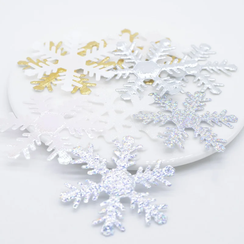 30Pcs 2.5inch Snowflake Patches Glitter BIG Snowflake Appliqued Patches for Christmas Decoration DIY Party Stickers Accessories