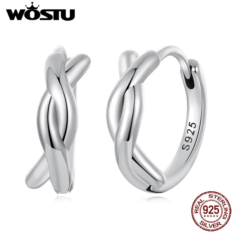 WOSTU 925 Sterling Silver Twisted Hoop Earrings Oxidized Silver Ear Stud For Women Party Daily Fine Jewelry Gift 1.0cm