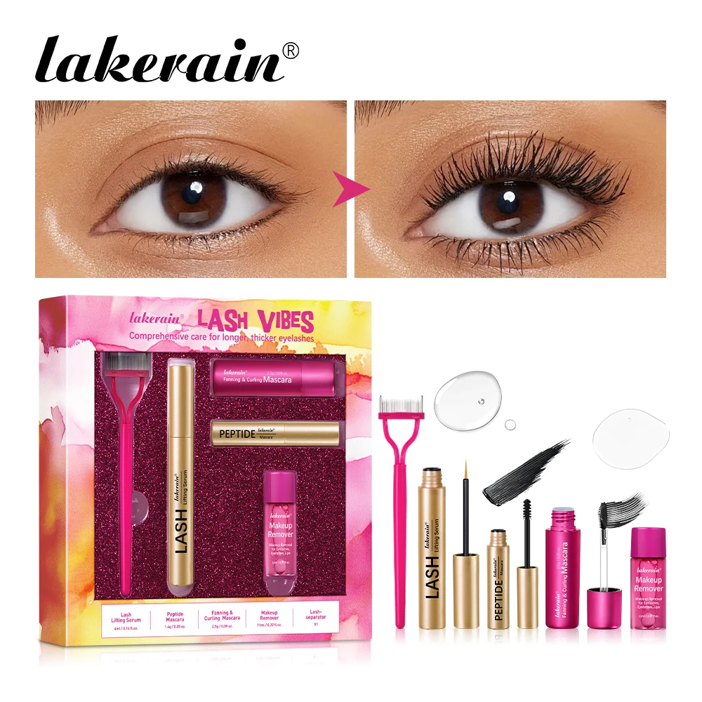 スーパーバリュー化粧品セット 高級まつげセット、まつげケア（まつげエッセンス、ペプチドマスカラ、カーリングマスカラ、メイク落とし、e