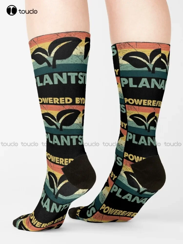 Vintage Powered By Plants Vegan Vegetarian Socks Novelty Socks For Men Unisex Adult Teen Youth Socks Christmas Gift Custom Sock