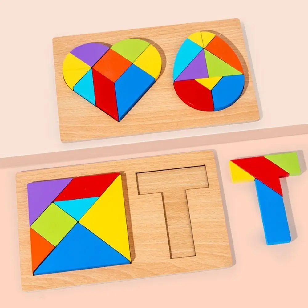 

3D Geometric Shape Wooden Puzzles Heart Egg Geometric Shape Heart Egg Tangram Educational Wooden Kids Cognitive DIY Jigsaw