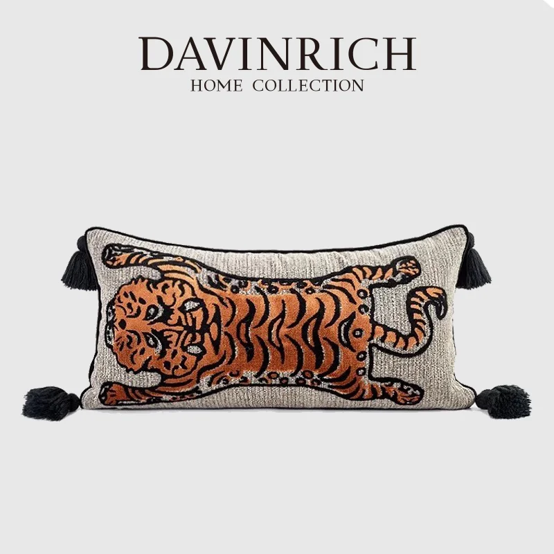

DAVINRICH итальянская роскошная наволочка для поясницы с изображением тигра, винтажная декоративная наволочка с вышивкой диких животных для виллы, отеля