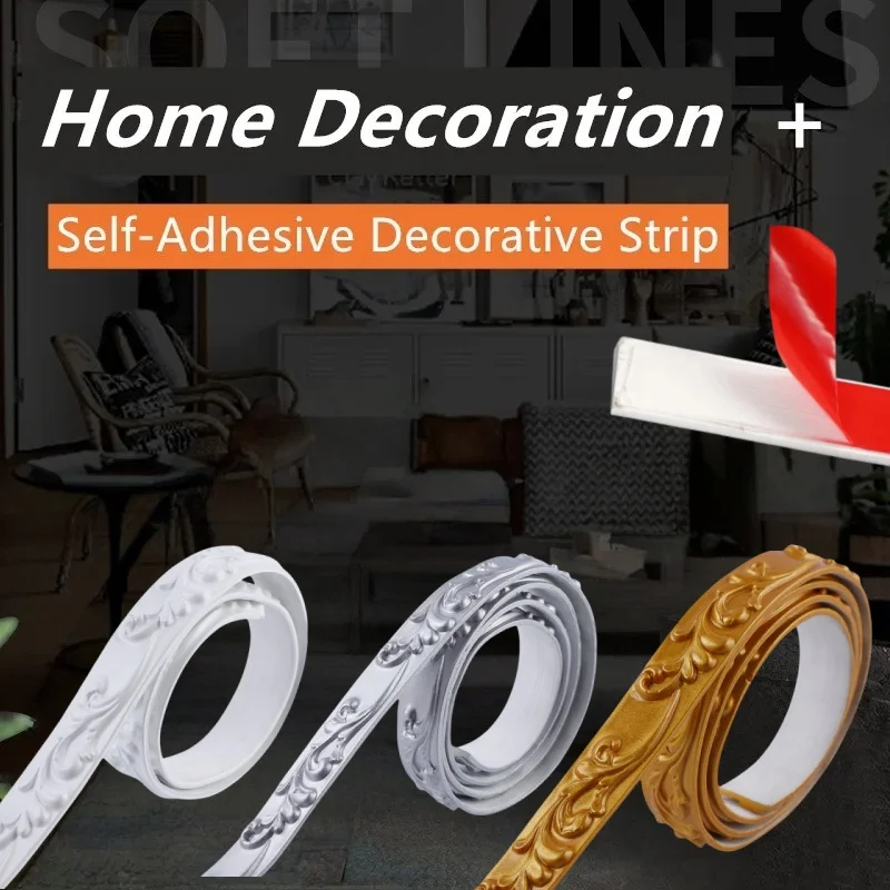1pc 1m/39.37in 3D PVC Self-Adhesive Decorative Soft Line Baseboard Ceiling Trim Line Background Wall Molding Line