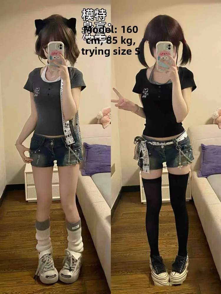 Urocza koszulka anime z odkrytymi ramionami, dopasowany krój, letni top, chłodna, z czystej bawełny, casualowa moda.