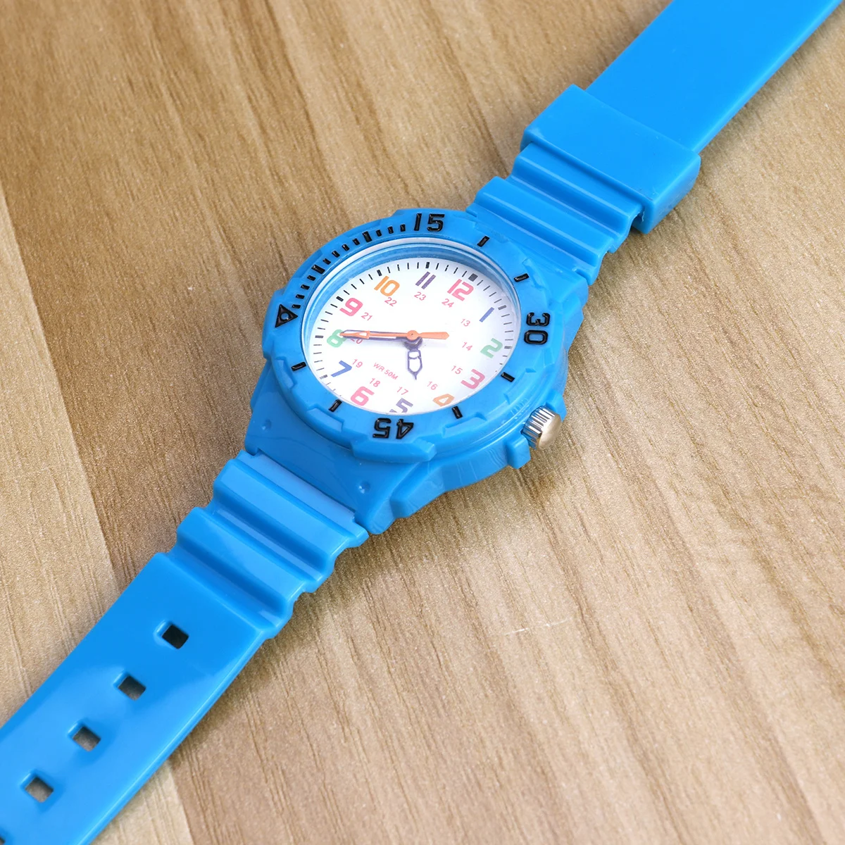 Kids Waterproof Watch Sky-Blue Adjustable Pu Strap Sports Wristwatch For Children Boys Girls Swimming Bathing Gift Quartz