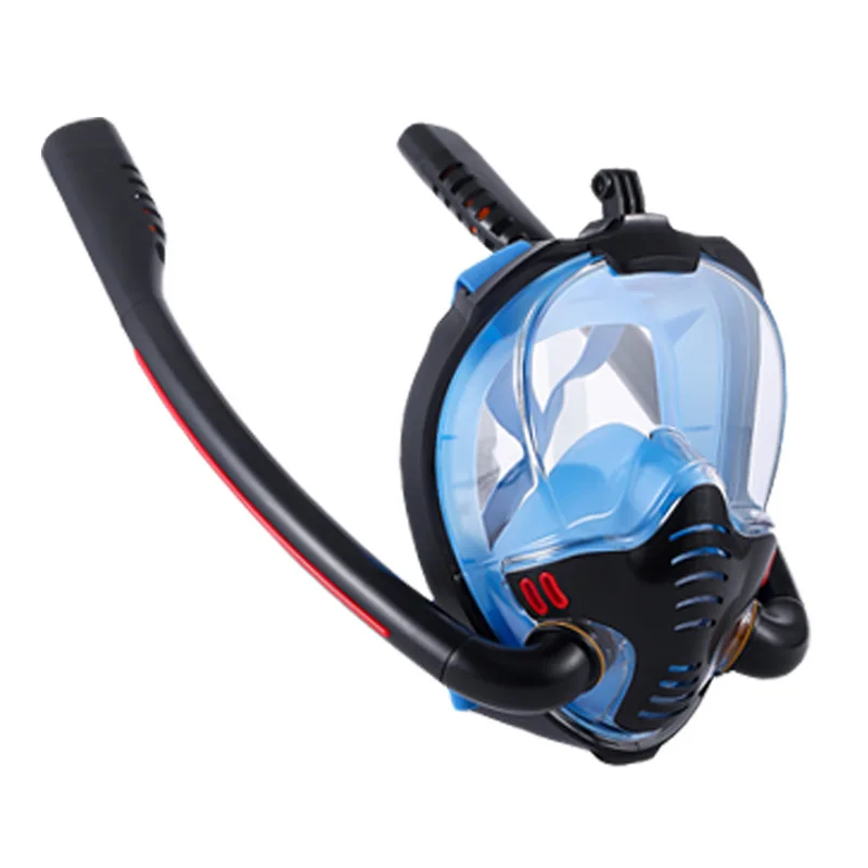 Masker Snorkeling wajah penuh, masker selam silikon tabung ganda, masker renang dewasa kering sepenuhnya, cermin Selam