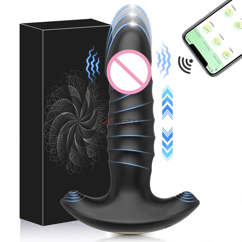 Thrusting Anal Vibrator Men Bluetooth APP Vibrator Remote Control Telescopic Prostate Massager Male Prostate Stimulator_voghion.com