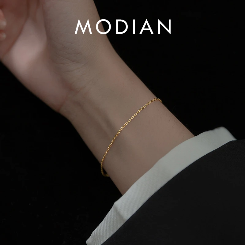 

Modian Minimalism Classic Gold Color Bracelet 100% 925 Sterling Silver Link Chain Cute Bracelets For Women Fine Jewelry Gifts