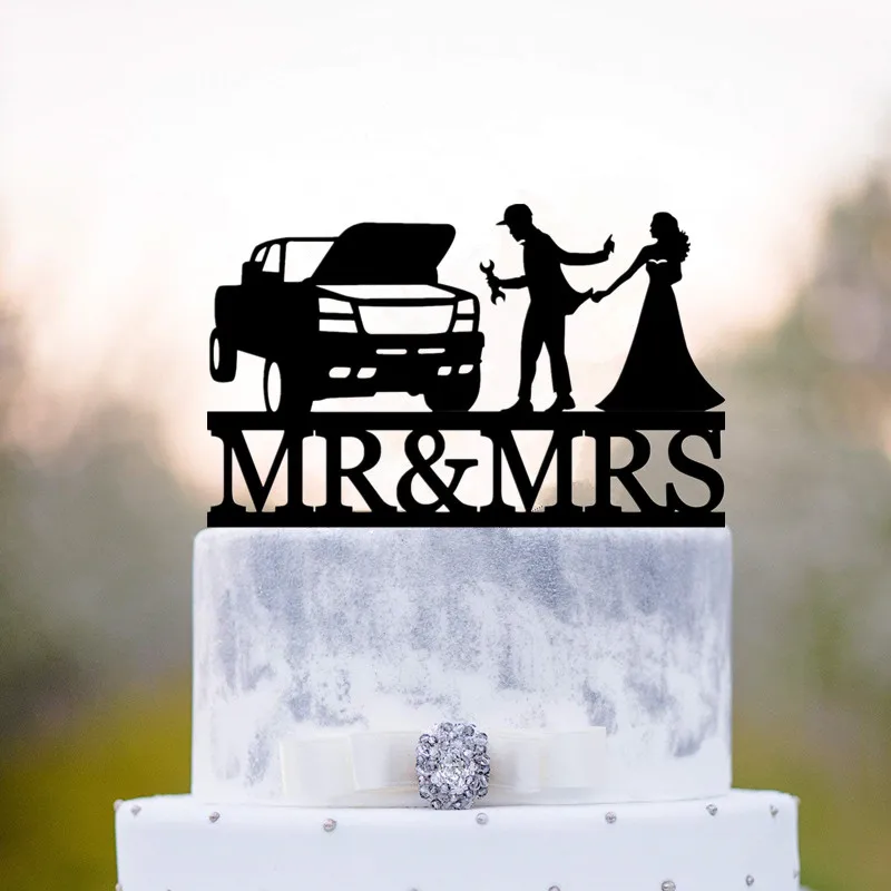 Stile misto divertente torta nuziale Topper camion pesante sposa afferra sposo Mr Mrs acrilico Cake Toppers anniversario di fidanzamento