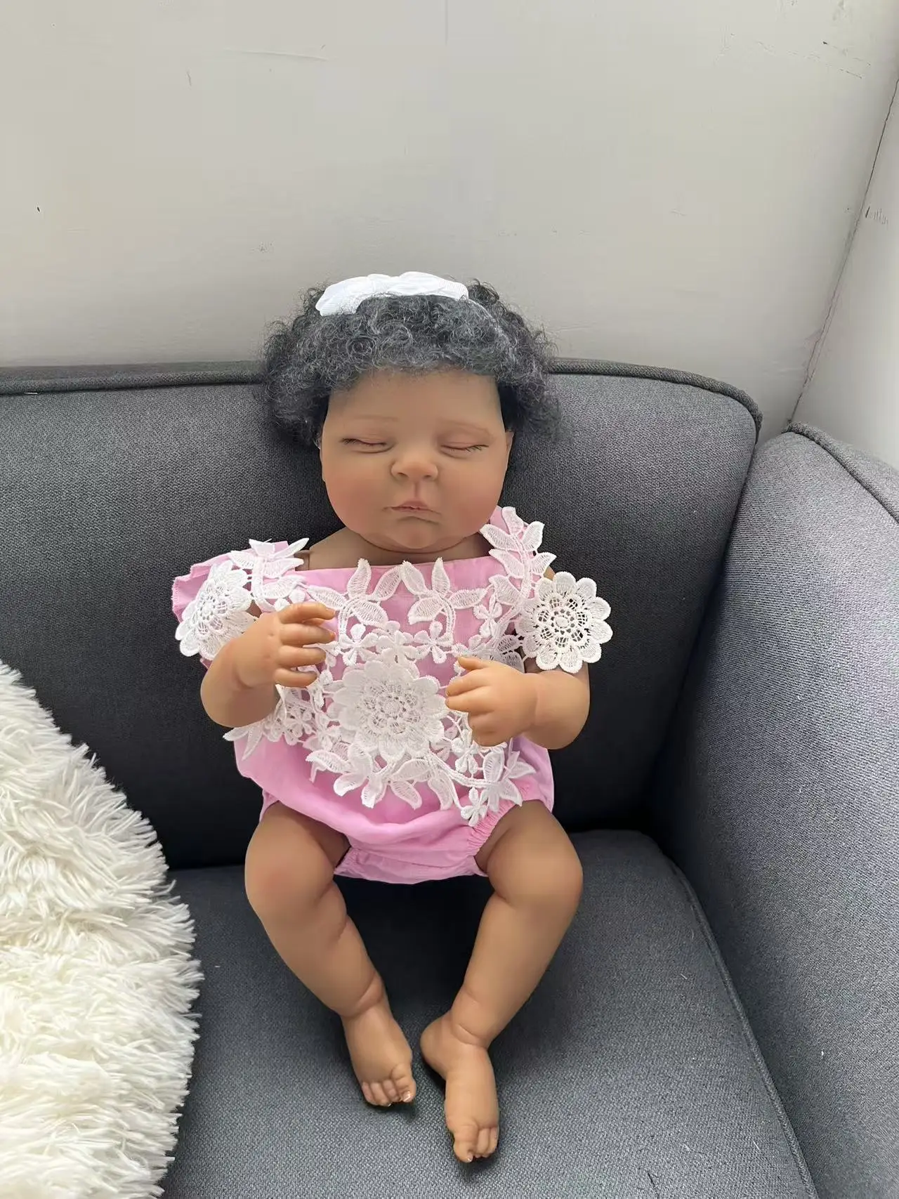 48 سنتيمتر تولد من جديد الخوخ سيليكون دمية طفل في الجلد الداكن مع شعر أسود مجعد الأفريقي الأمريكية دمى طفل لعبة مقاومة للماء بيبي تولد من جديد #3