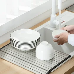 Kitchen Roll Up Dish Drainer Drying Rack Shelf Folding Cutting Board Tableware Plate Bowel Sink Holder Organizer Trays