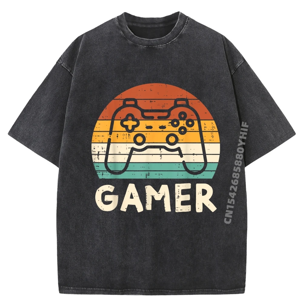 

Gamer Game Controller Sunset Retro Men Teens Youth Luxury Clothing Funny T Shirts Mens Retro Washed Shirt Printed On