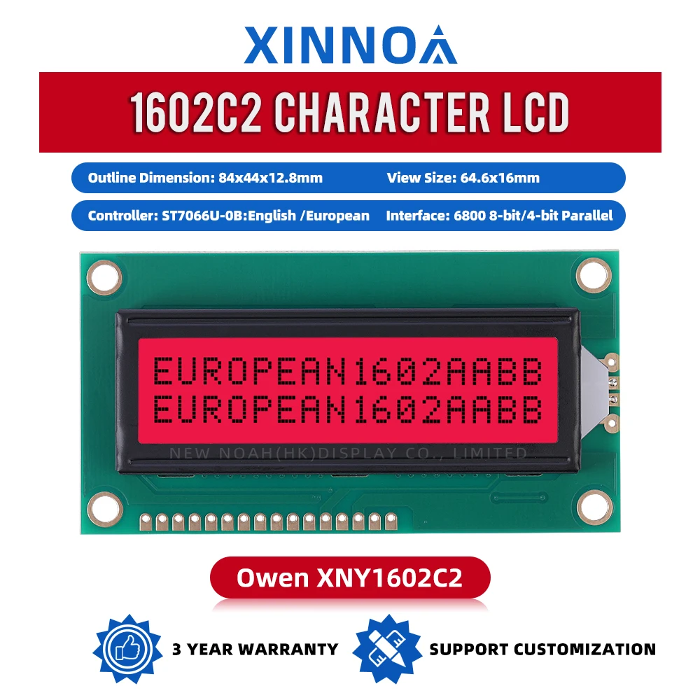 Écran Rick à police multiple européen, lumière rouge, lettres noires, support 2X16, développement de schéma, interface ST7066U, 16PIN, 1602C2