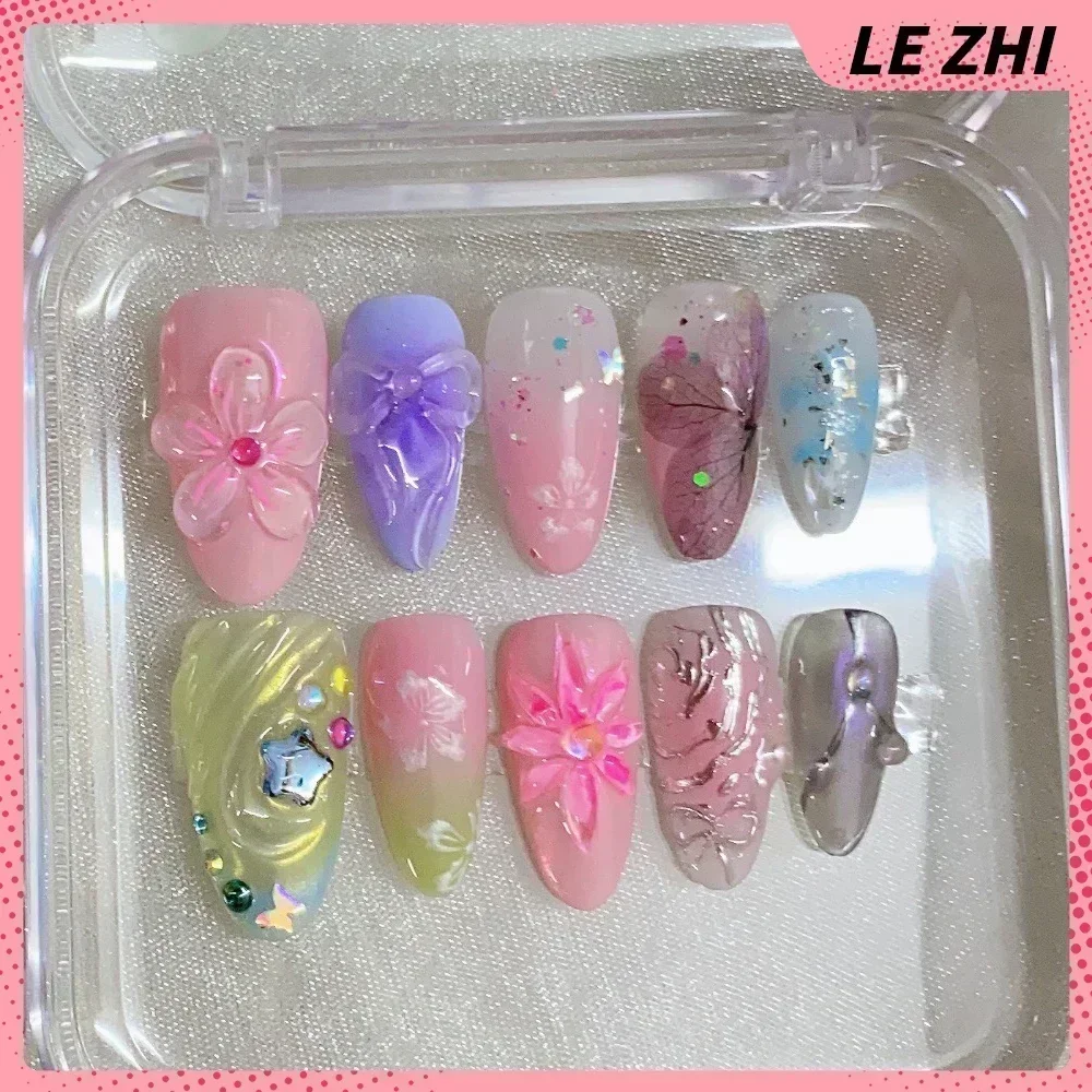 10 Stuks Handgemaakte High-End Vip Custom Druk Op Nep Nagels Lange Doodskist Acryl Nep Nagels Cartoon Gothfrench Nail party Sticker