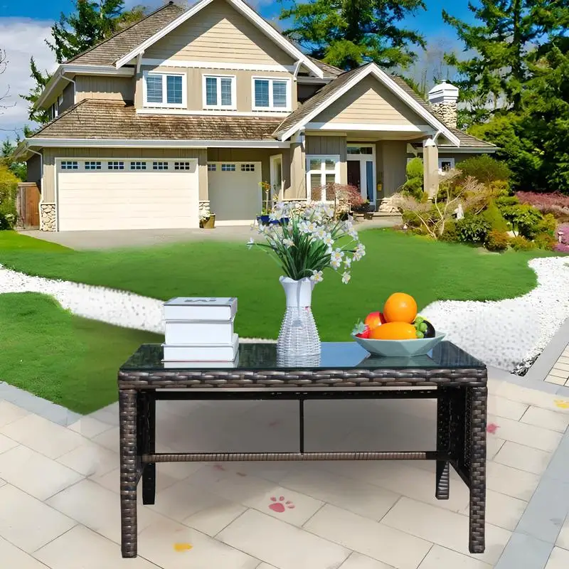 طاولة قهوة لأثاث الفناء الخارجي مع سطح زجاجي شفاف #4