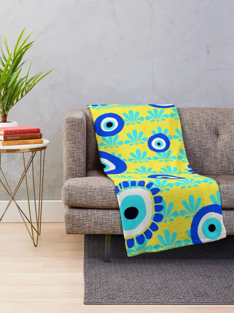 Evil Eye Talisman Blue Yellow Pattern Throw Blanket Designers Polar Blankets Sofas Of Decoration Stuffeds Blankets