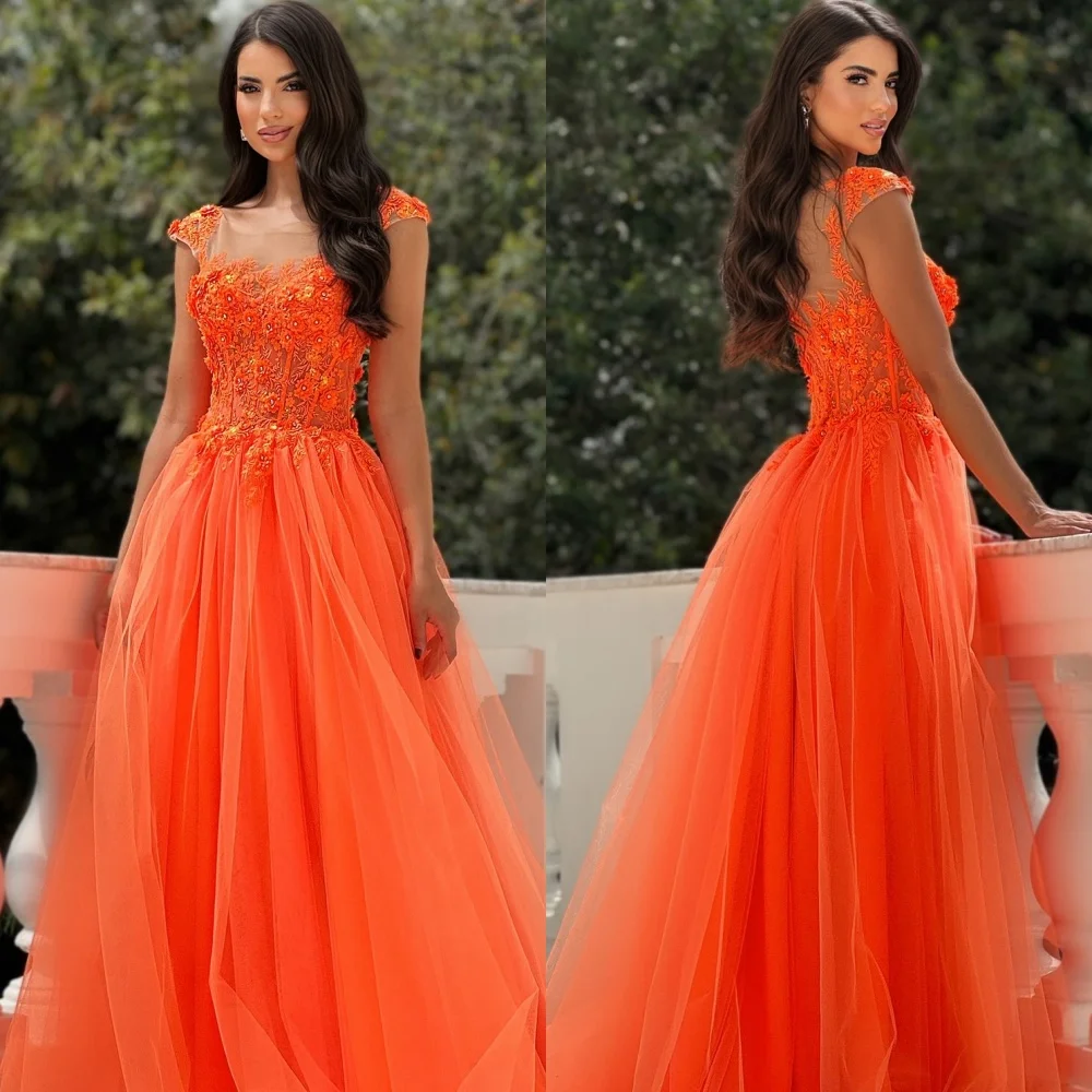 

Customized Exquisite Cap Sleeve Sleeveless Evening Dress Fashion Crystal Prom Dresses Delicate Tulle Special Occasion Gowns