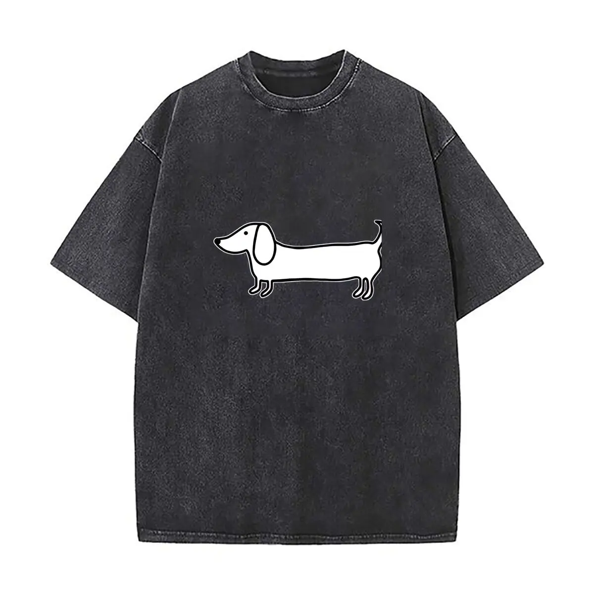 Simple dachshund black drawing 2025 Washed Vintage T-Shirts Street Hip Hop Retro Punk T Shirt