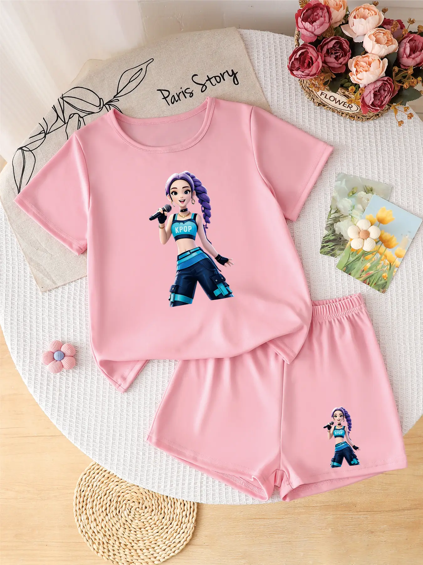 Pyjamas Kpop Pour Filles - Ensemble Manches Longues Coton Motifs Exquis Enfants
