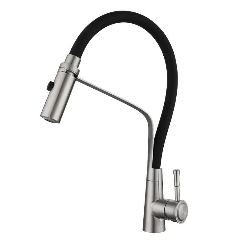 Pull Down Kitchen Faucet 360° Rotatable Hot Cold Sink Mixer Tap with Flexible Silicone Hose 2‑Function Spray Head Deck Mounted