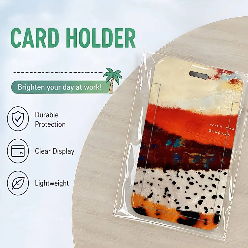 Ins Color Blocking Splicing Blocks ID Card Holder Cute Badge Holder PVC Card Cover With Clear Window For Student Office Bus Card