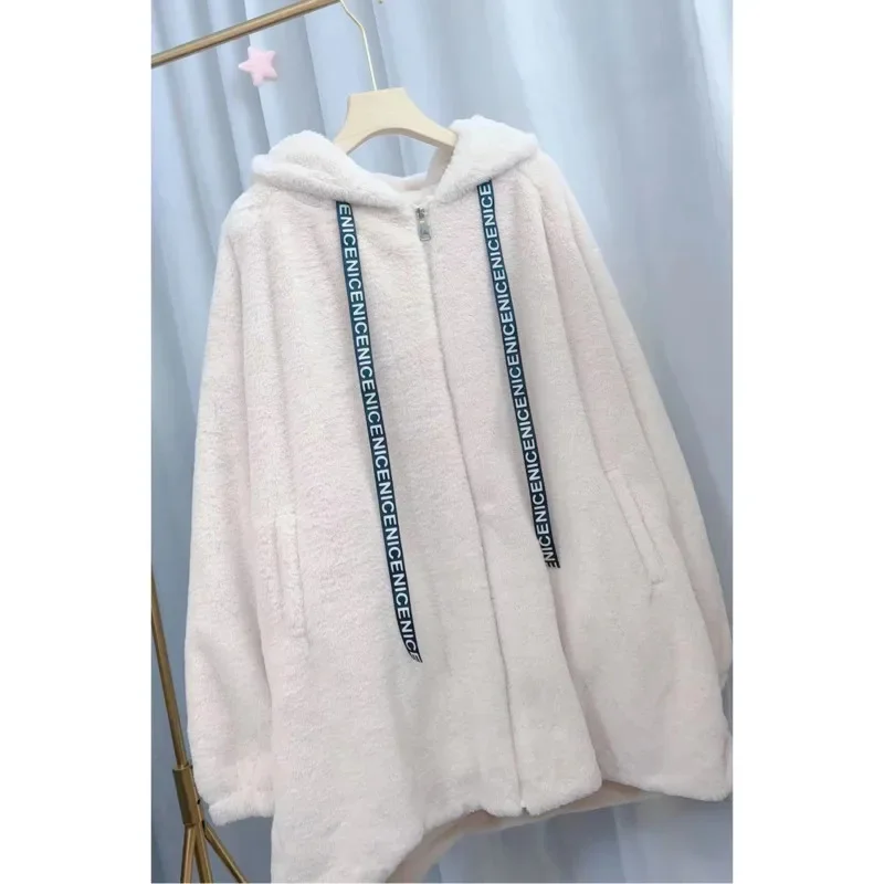 Harajuku Konijn Oor Pluche Jas Voor Vrouwen Winter Losse Lange Mouw Jas Vrouwelijke High Street Casual Warme Hoodies Ropa Mujer