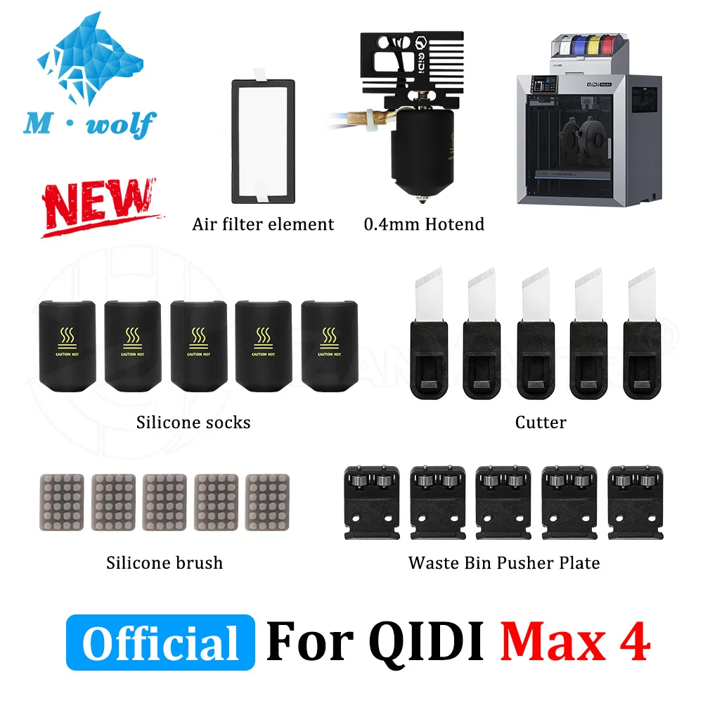 For QIDI Max4 3D Printer Full Accessory Combo Hot End Nozzle Silicone Sock Protector Nozzle Wiper Cutter and Air Filter