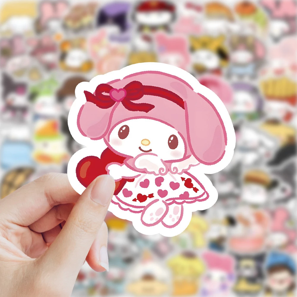 

10/30/60/120pcs Cartoon Q Version Sanrio Food Stickers Cute My Melody Kuromi Pochacco Anime Decals for Fridge Laptop Phone Case